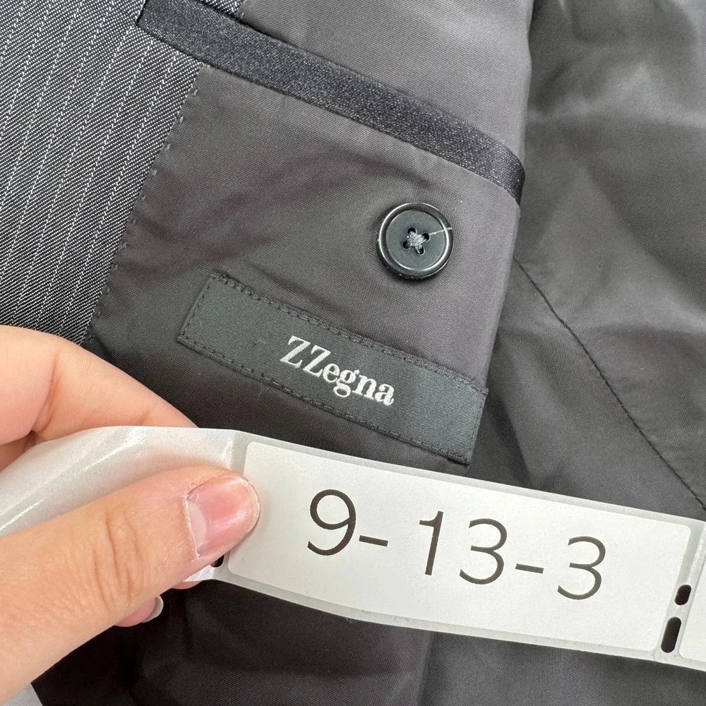 Z Zegna Blazer Mens 50L Gray Pinstripe City Wool Mohair Two Button‎ Professional